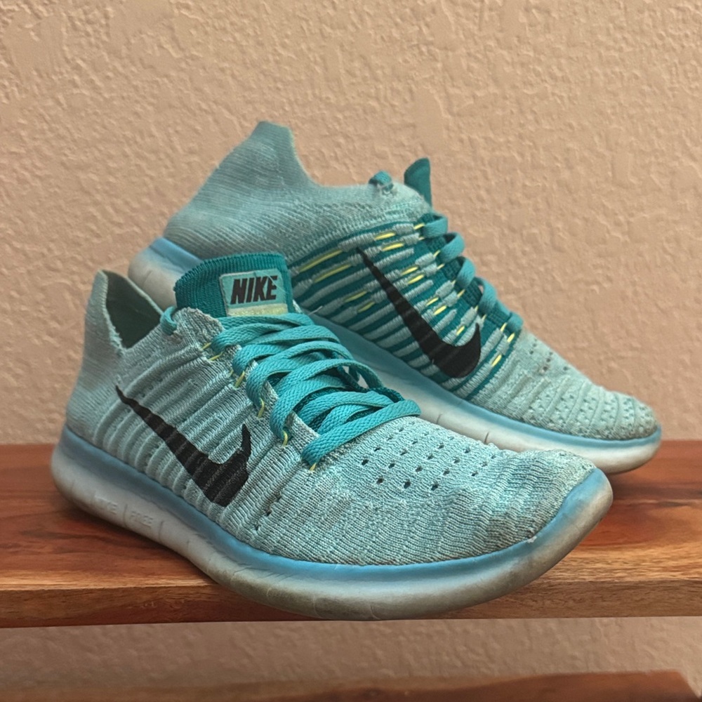 Nike Free RN Flyknit Women's Running Shoe 7 Hyper Turquoise/Volt/Rio Teal/Black